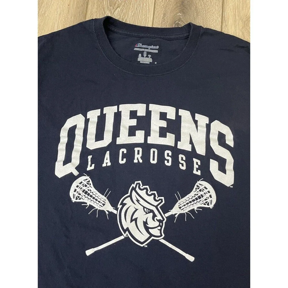 Champion Blue Short Sleeve Tee Queens University Lacrosse Men’s Sz Medium - Picture 3 of 8